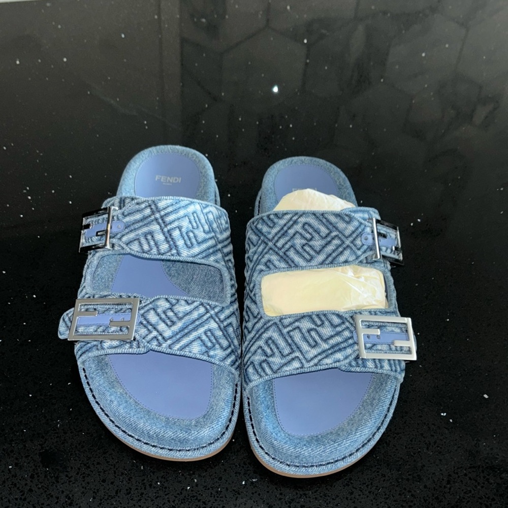 Fendi Denim Blue Buckle Sandals